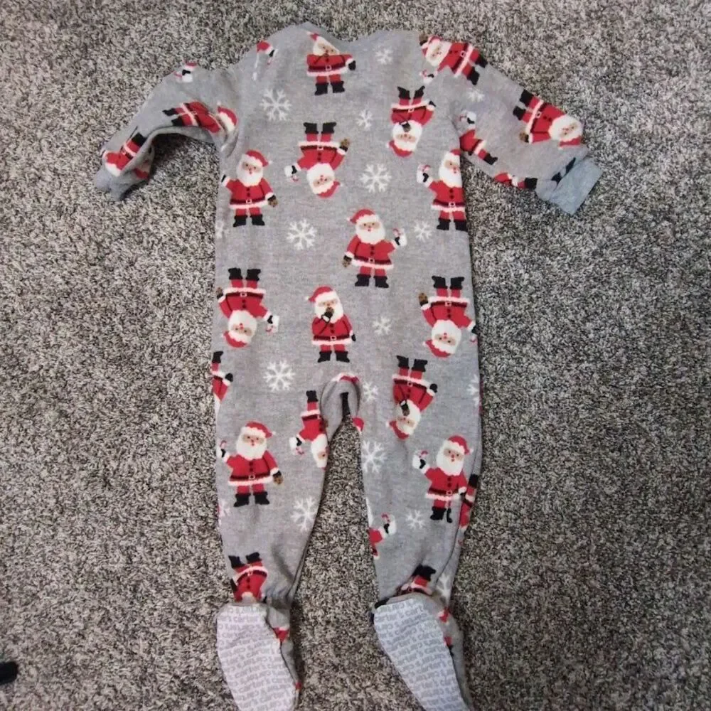 Carter's Baby Boy's Size 18M Gray Fleece Footed Sleeper Santa